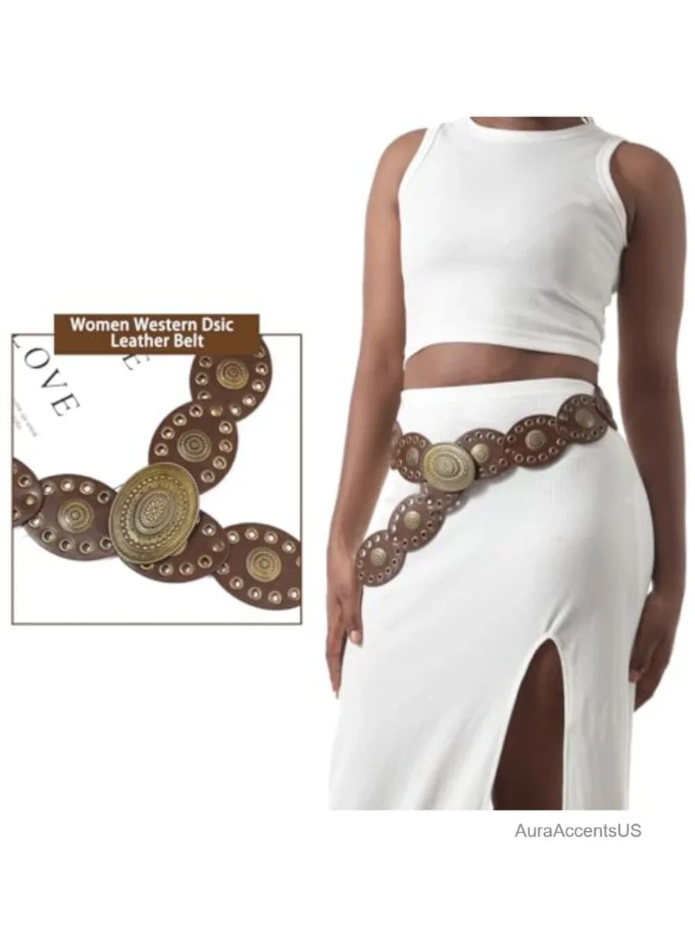 Women Boho Metal Concho Belt - Cowgirl Chain Belt for Dresses Jeans